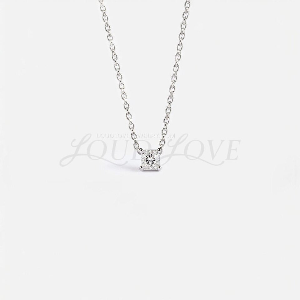Princess cut lab-grown diamond in a classic four-prong setting, symbolizing strength.