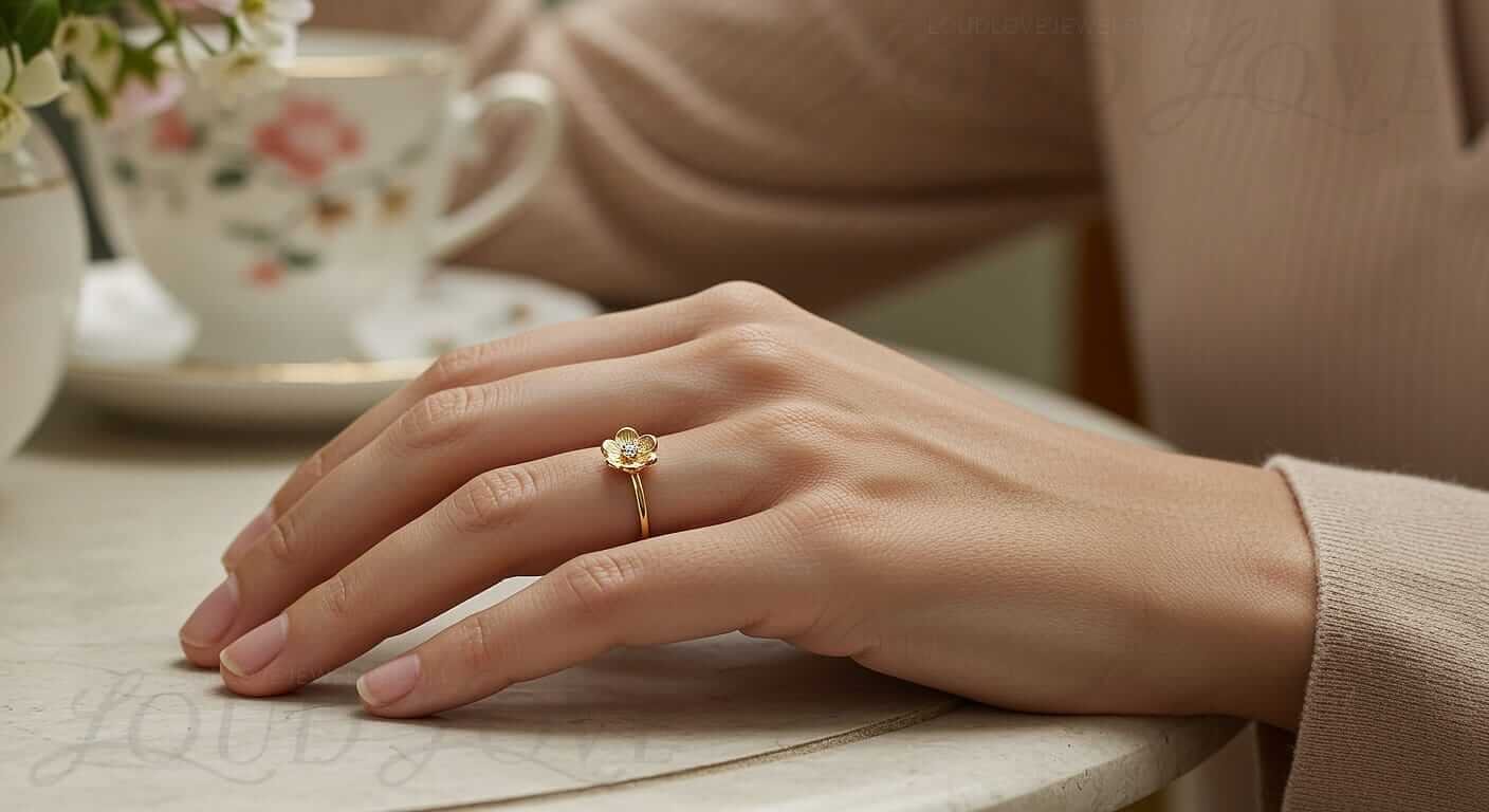 Flower design in yellow gold ring.