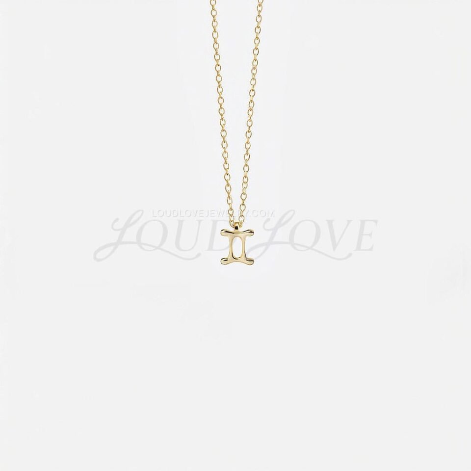 Gemini necklace showcasing twin symbol in a sleek gold finish, lightweight and symbolic.