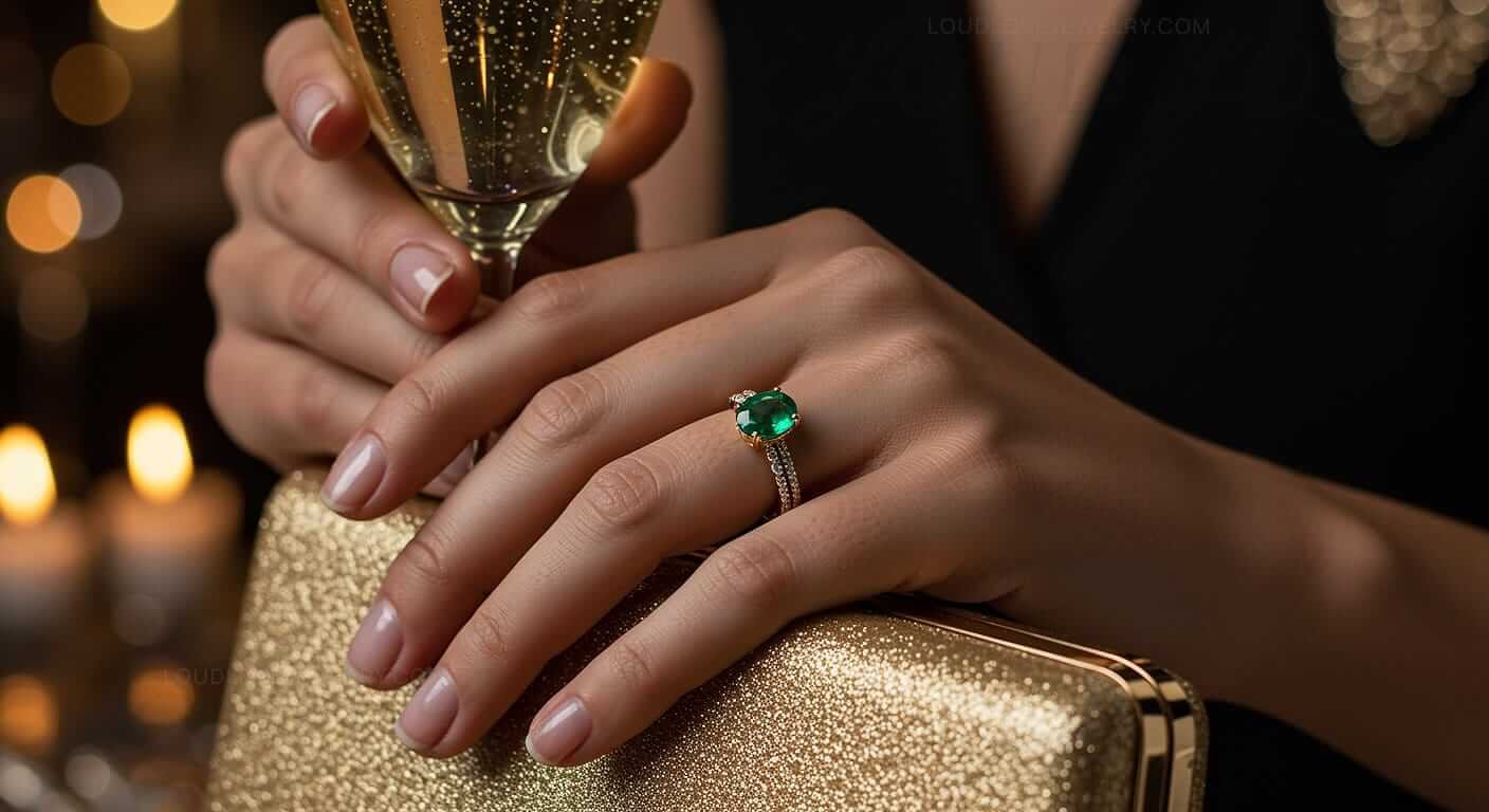Girl with multistone ring design on her right hand.