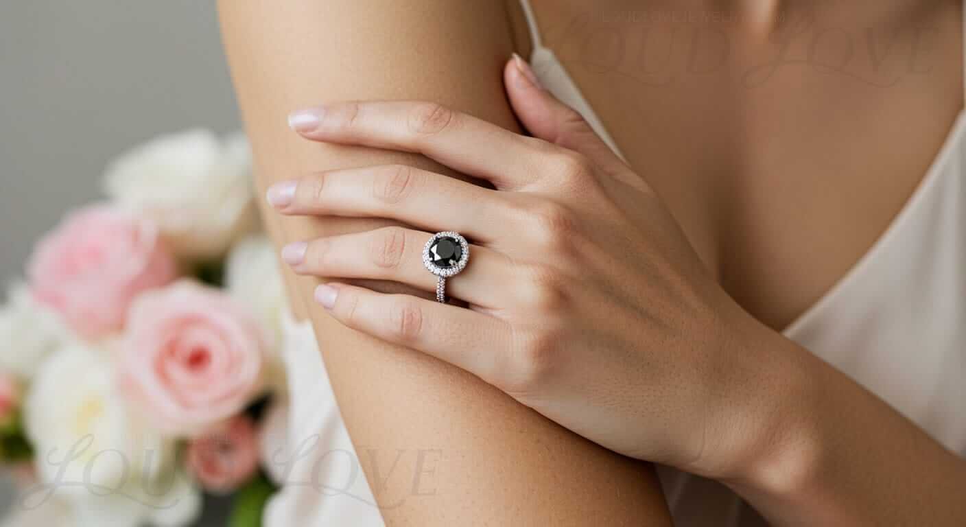 Classic halo engagement rings can also feature modern gemstone choices and materials.
