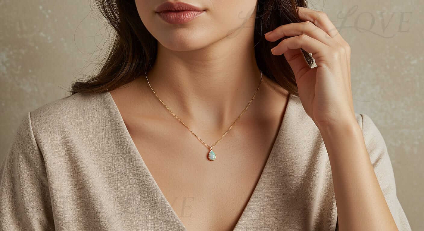 Girl with minimalistic gemstone necklace.