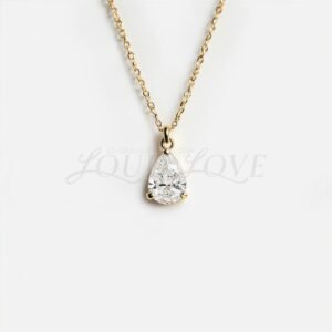 Solitaire drop necklace with a lab-grown pear-shaped diamond in a minimal setting.
