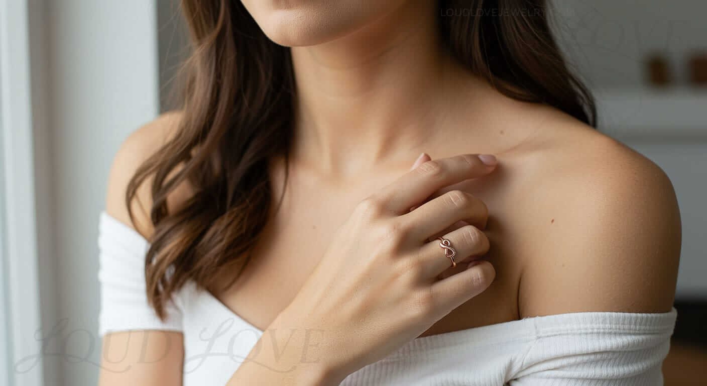 Girl wearing the infinity sign as promise to herself ring.