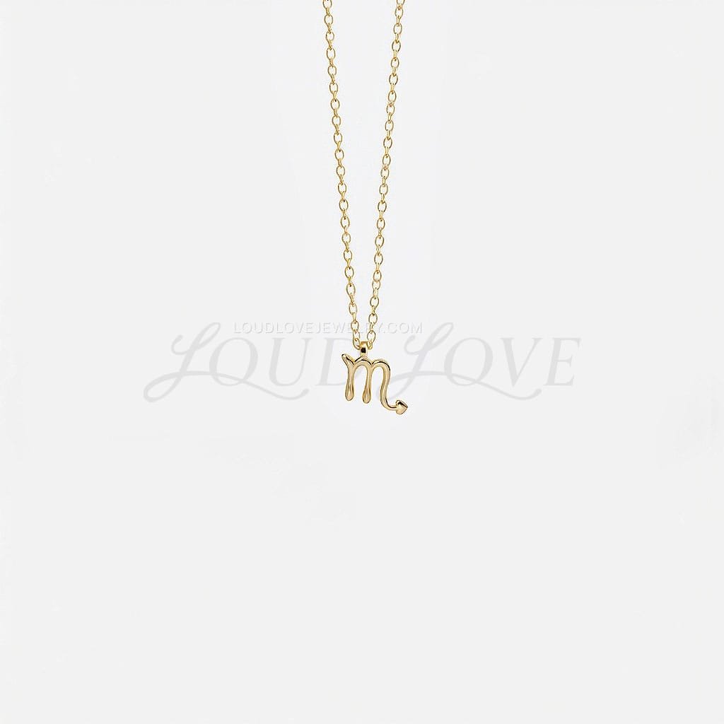 Scorpio sign pendant in gold with a sleek scorpion tail shape, edgy and modern.