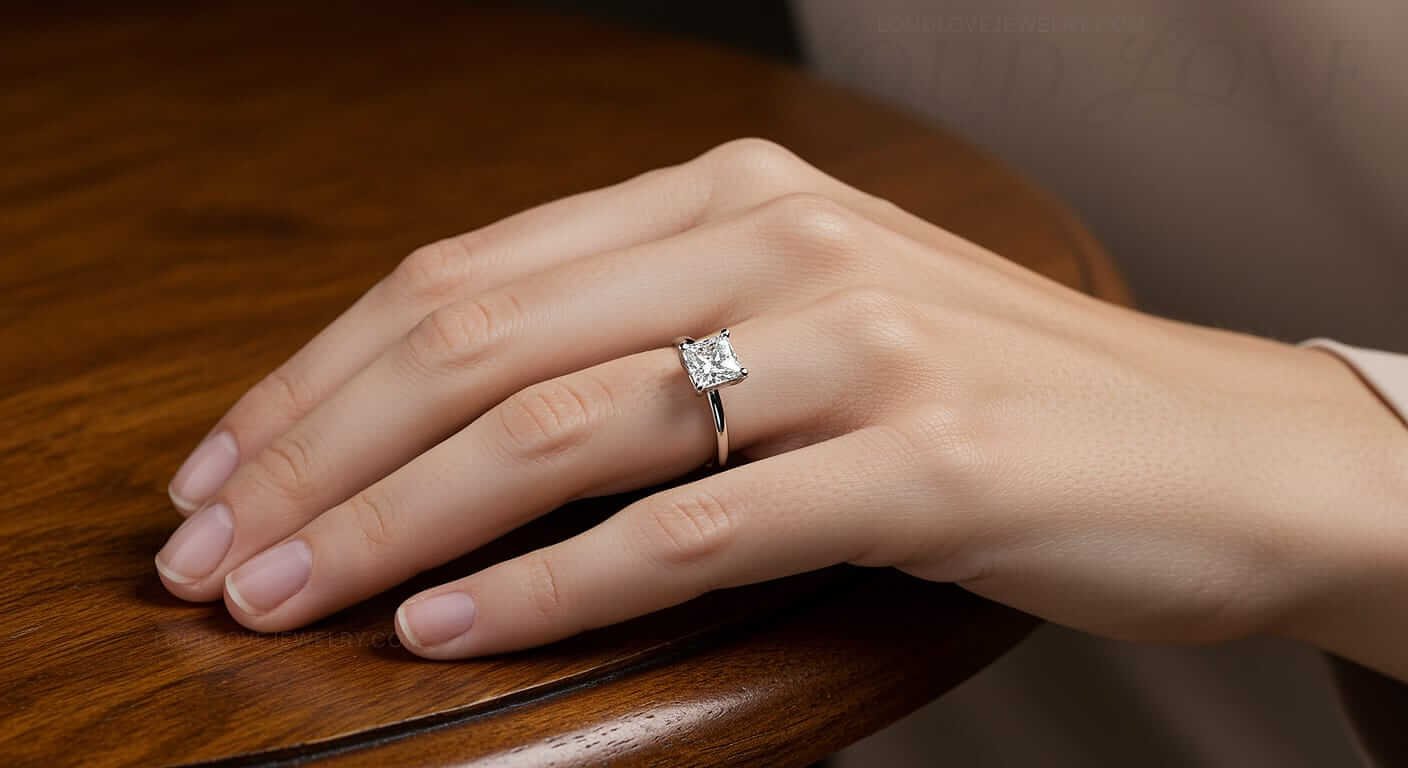 Simply brilliant cushion cut lab-grown diamond featured in this solitaire ring.