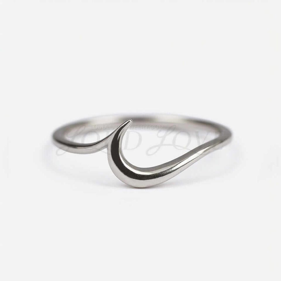 Minimalist wave-style band in polished sterling silver, front-facing view.