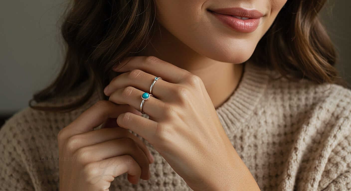 White color metals look great with turquoise featuring rings