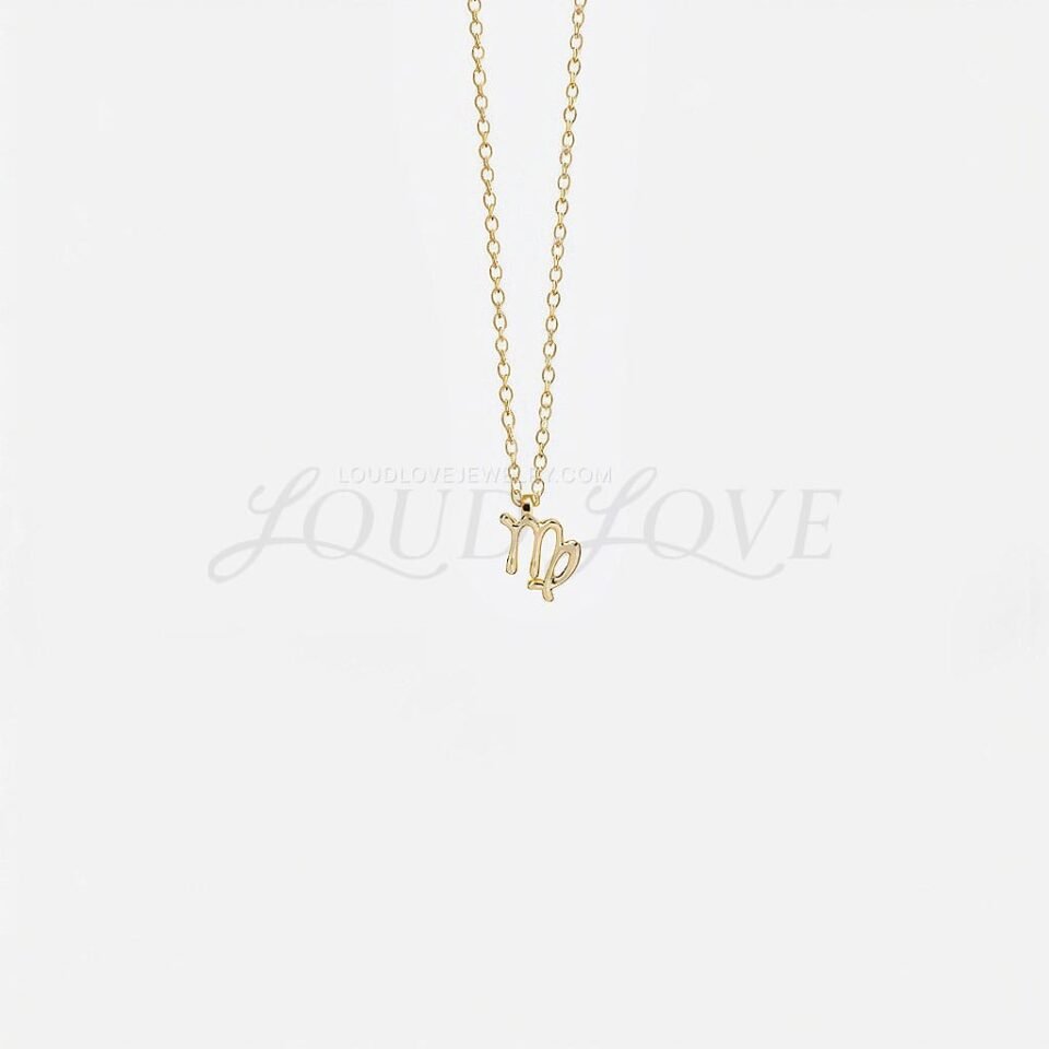 Golden Virgo sign necklace featuring elegant lines on a dainty chain.