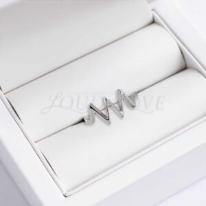 Silver zig-zag ring displayed in jewelry box.